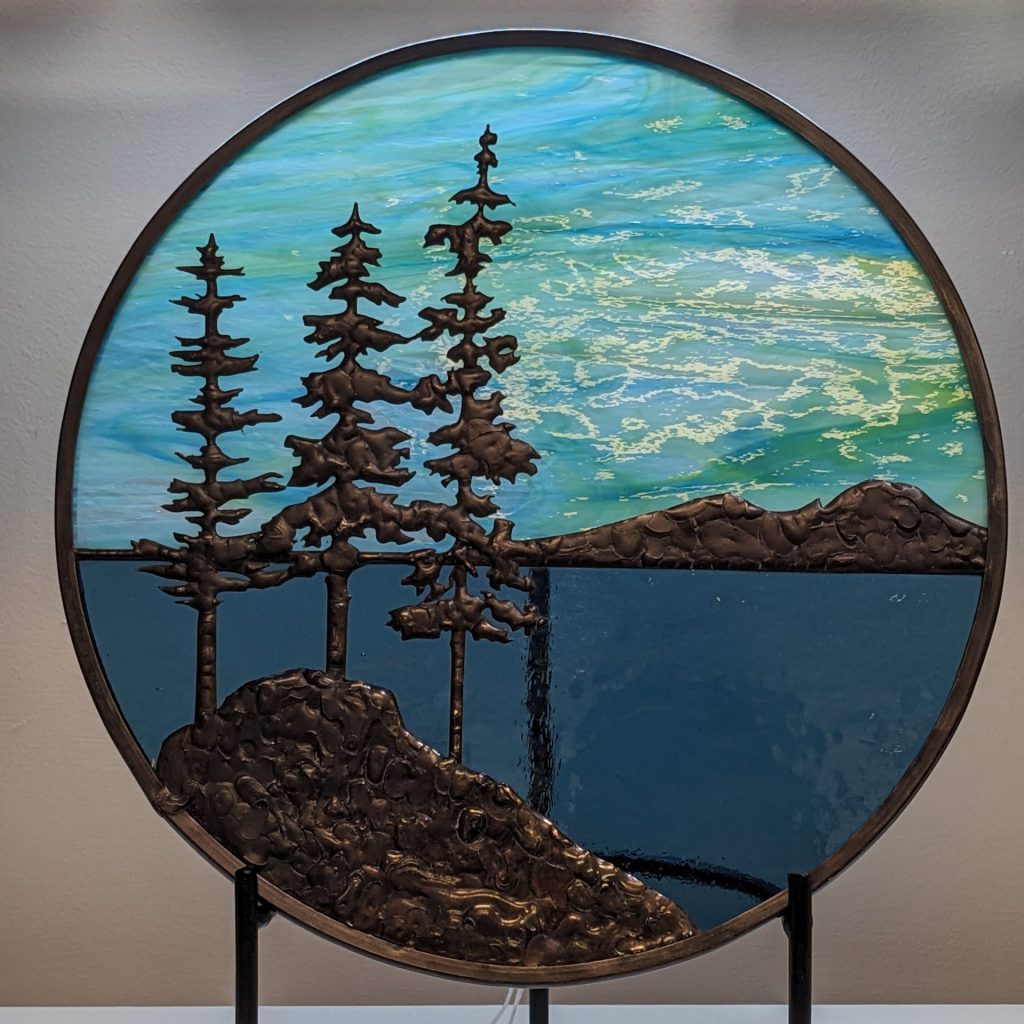 Stained glass of lake