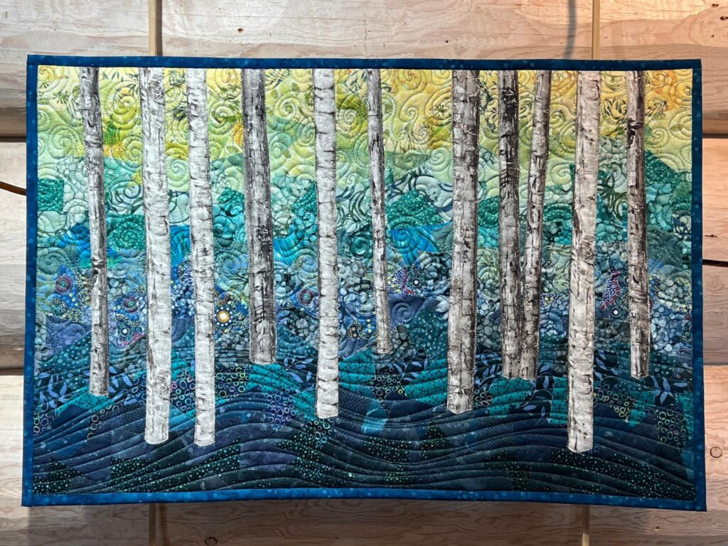 Fabric painting of birch trees